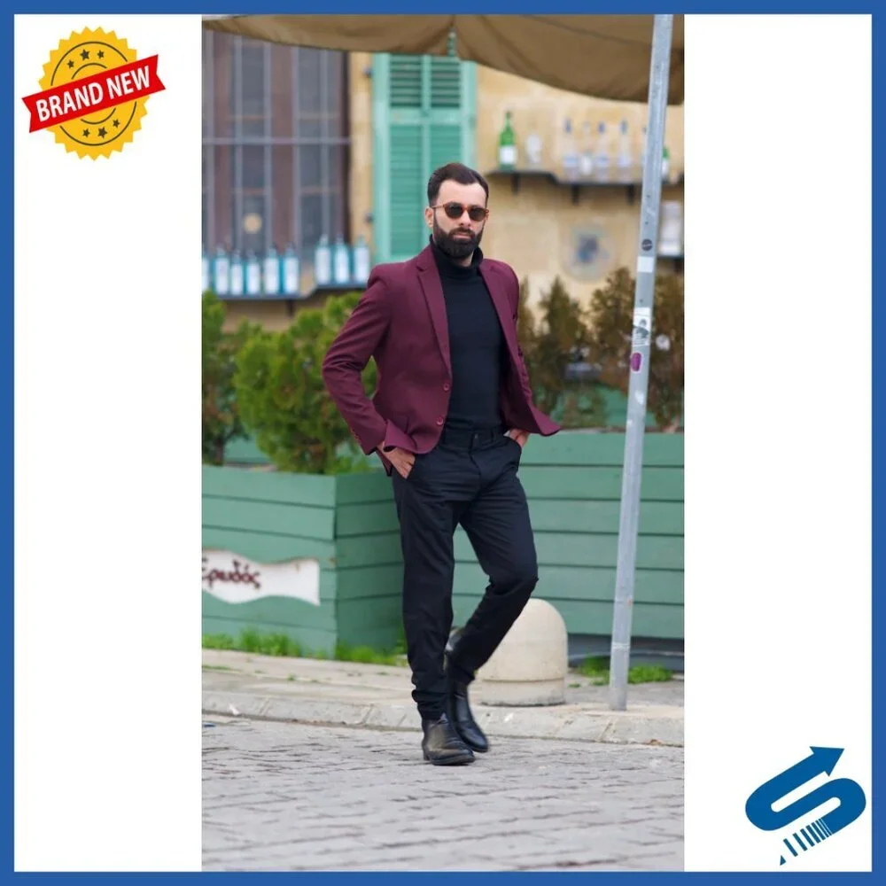 Slim Fit Blazer Sport Coat Lightweight Polyester Business Casual Jacket